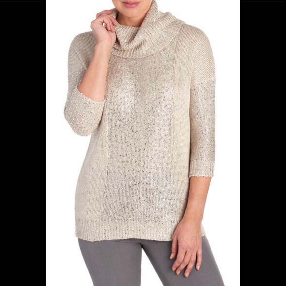 Lurex Cream Sequin Cowl Neck Sweater